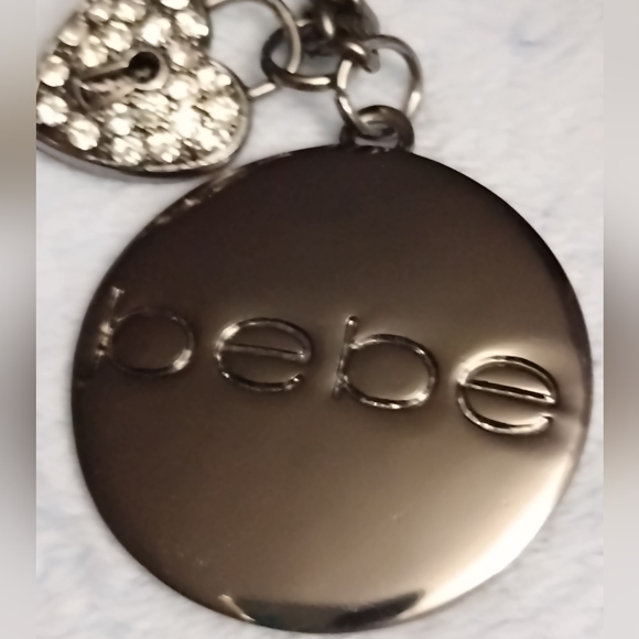 NEW IN BAG BEBE Shiny Bronze KeyRing/Bag Charm with Rhinestone Heart - Picture 3 of 12